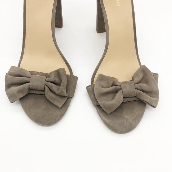Kate Spade Paulette Bow Heels Size 11 Suede Block Tan Girly Ankle Strap - Picture 4 of 10